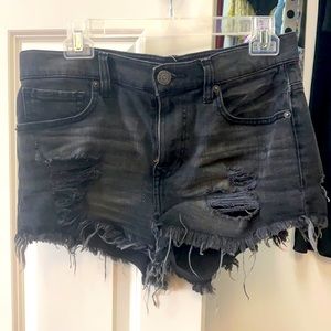 Distressed Cutoff Black Denim Shorts